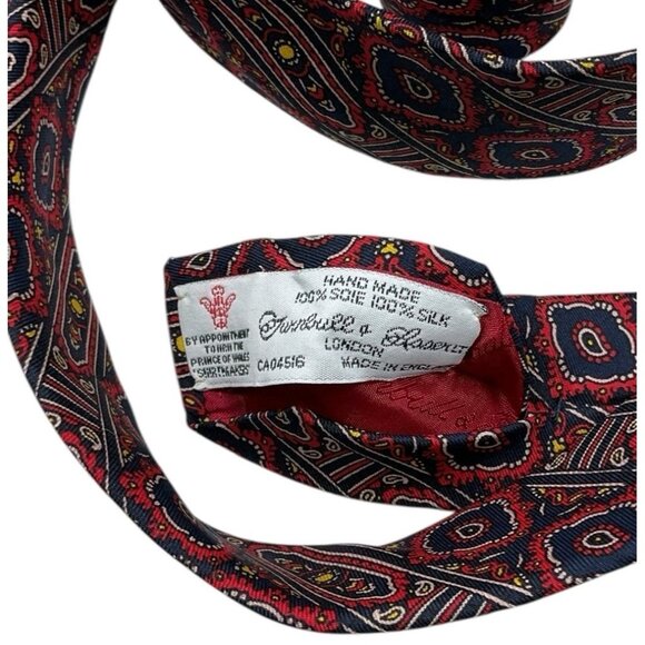 TURNBULL & ASSER Men's Silk Necktie LUXURY Navy Red Geometric Paisley W:3.7" EUC - Picture 2 of 4
